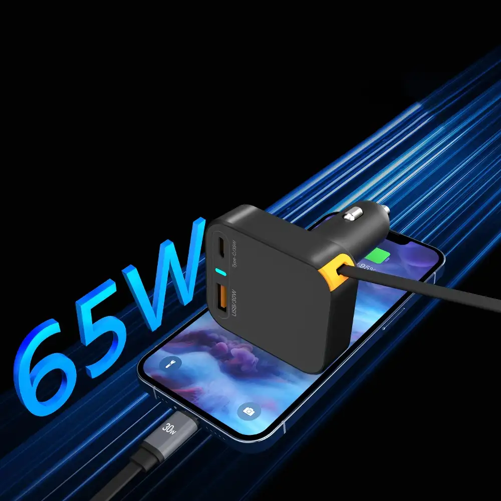 WIWU Helix 65W car charger with USB-A and Type-C