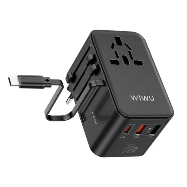 WiWU 70W GaN Charger Universal Adapter with Built-in Type-C Cable (Wi-UA004)