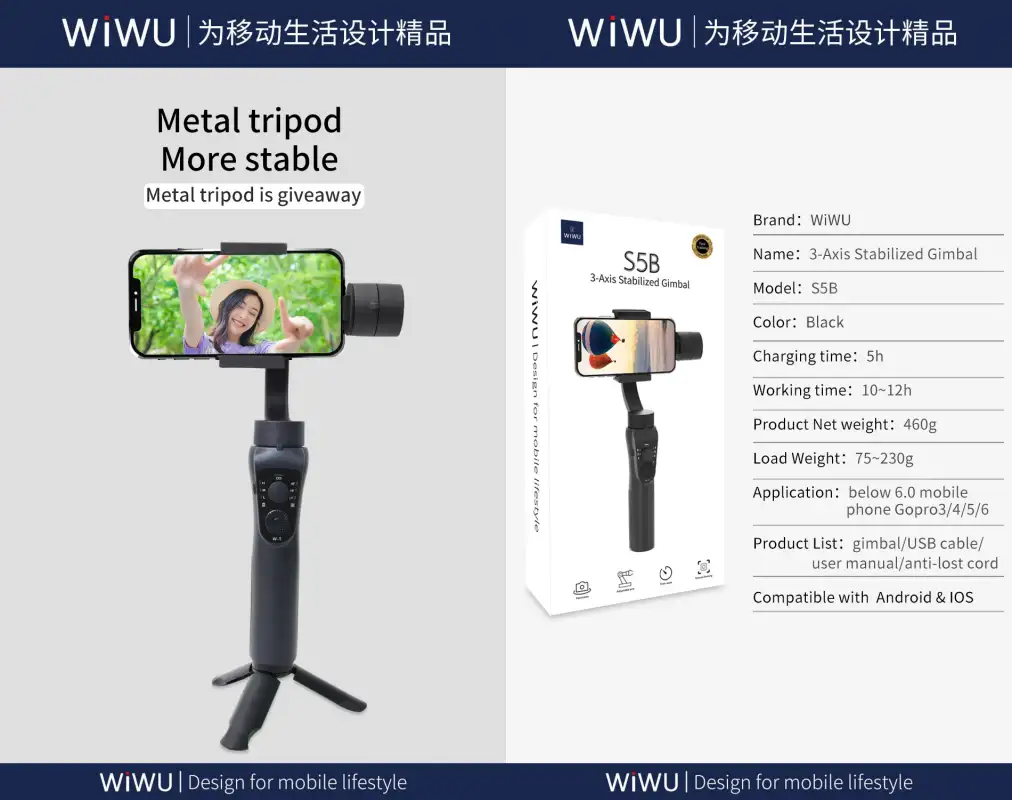 WiWU S5B Three-Axis Motorized Gimbal Stabilizer