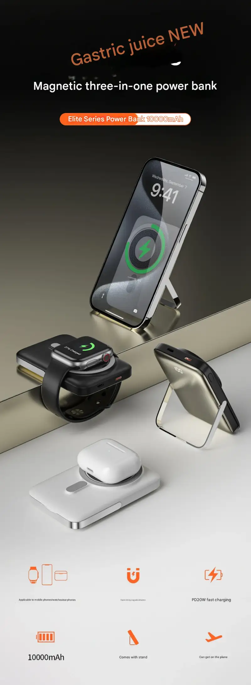 WiWU Wi-P018 Elite Power Bank 10000mAh Magnetic Wireless Charging With Stand
