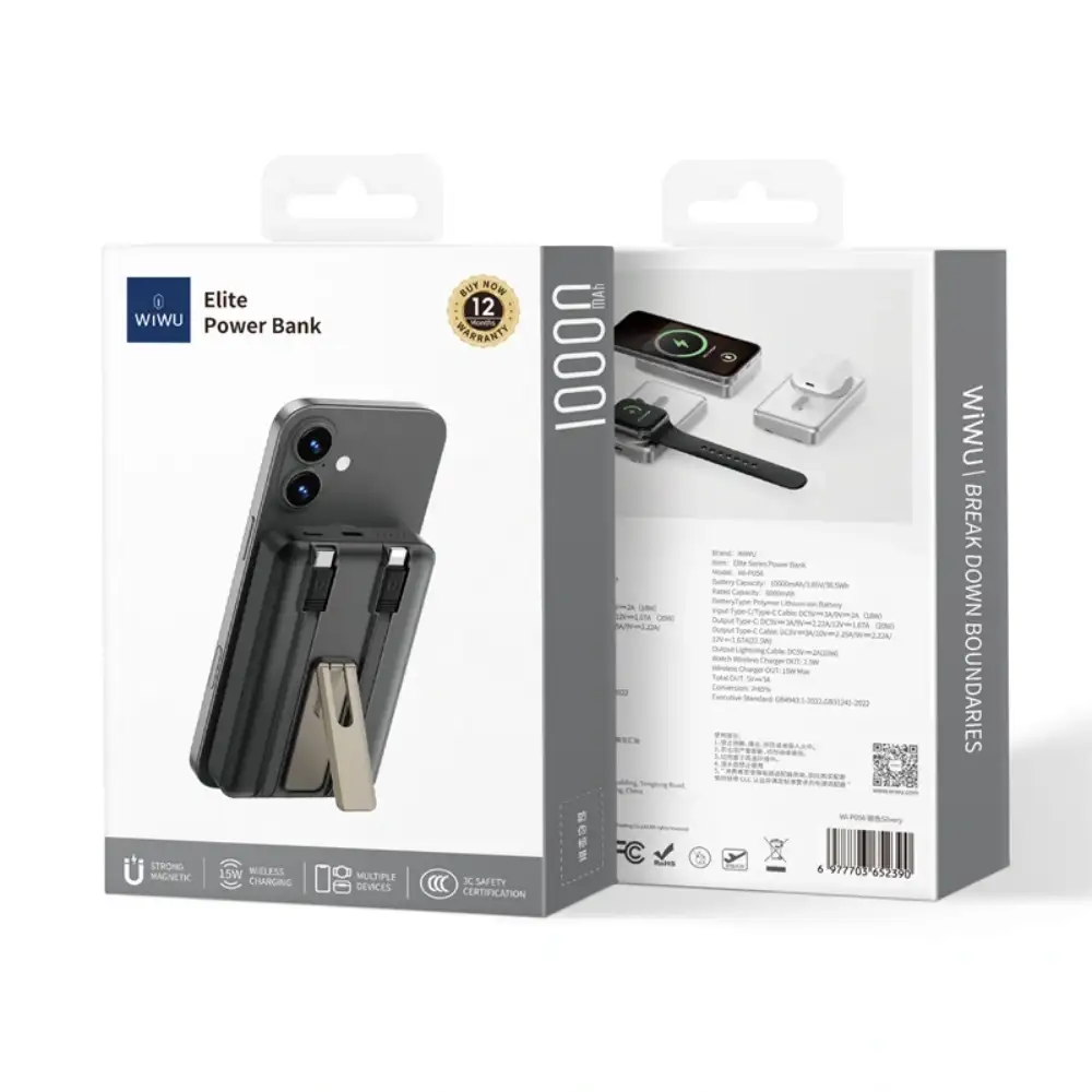WiWU Wi-P056 Elite Power Bank 10000mAh Magnetic Wireless Charging With Stand