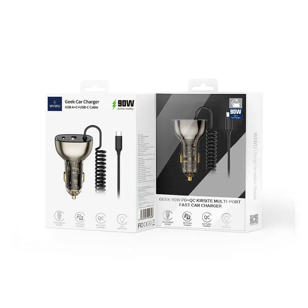 Wiwu Wi-Qc016 90w Pd+Qc Transparent Car Charger