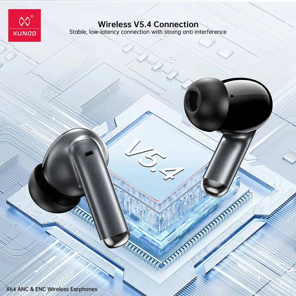 A flat-lay arrangement featuring the earbuds in their case with charging cable and packaging,