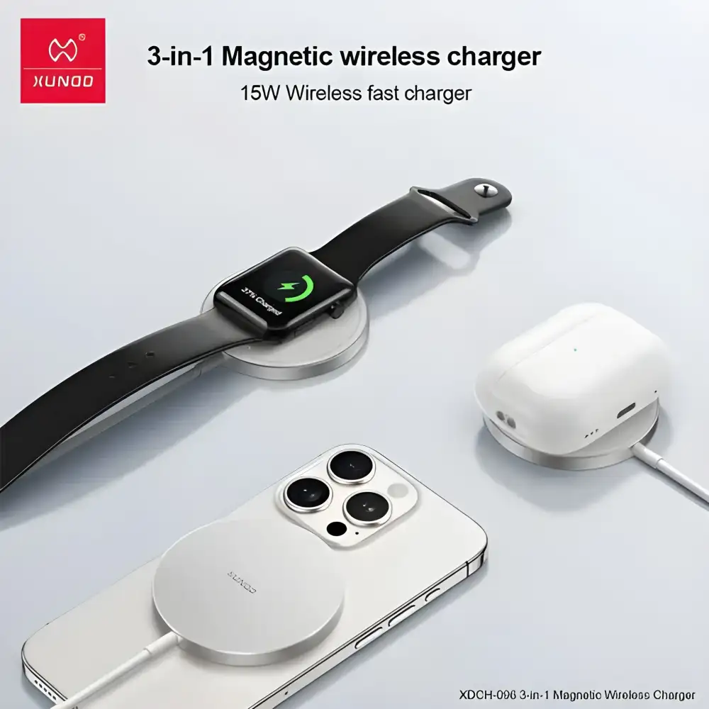 XUNDD XDCH-096 Portable 15W 3 in 1 Ultra-thin Magnetic Wireless Charge