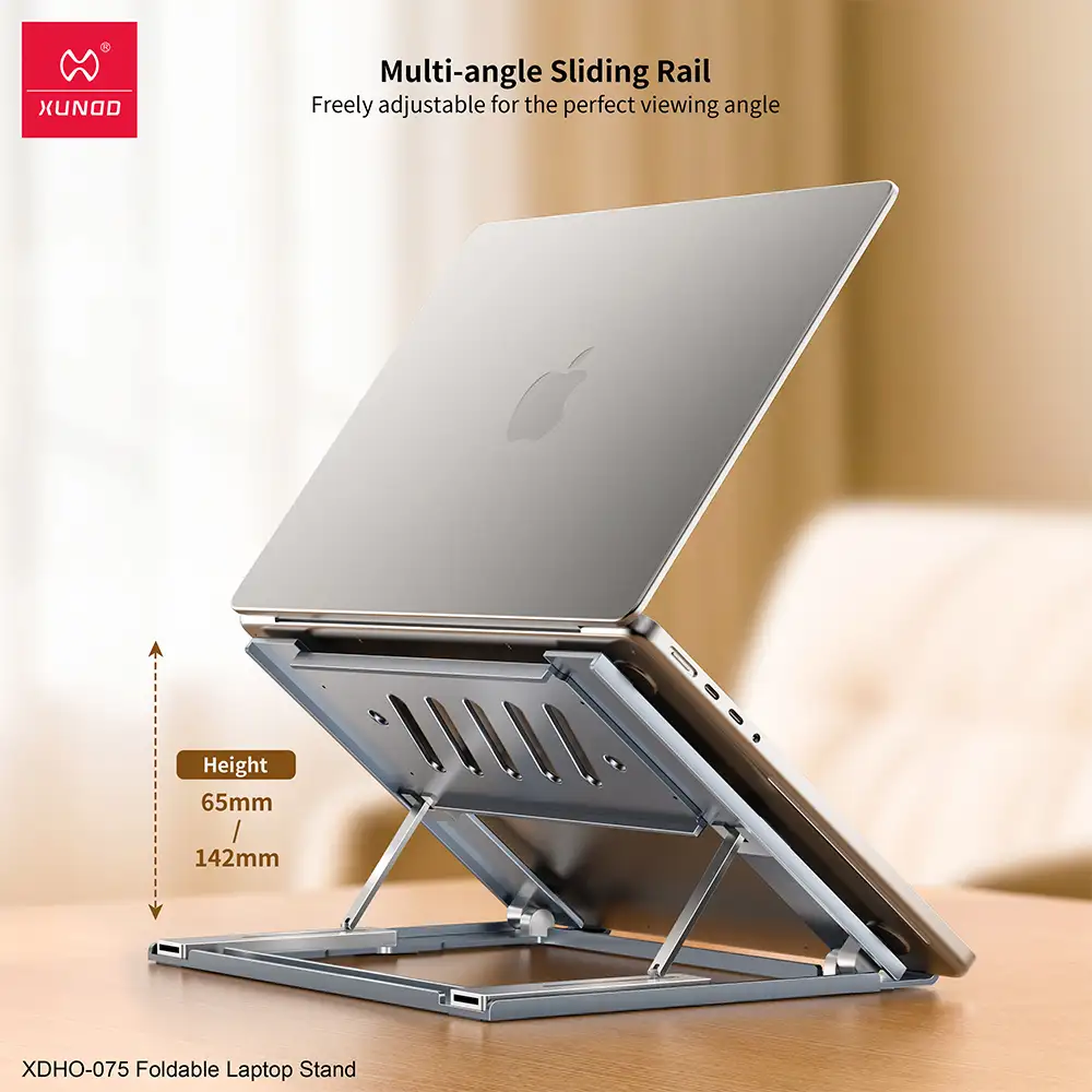 Portable metal stand offering ergonomic viewing angle