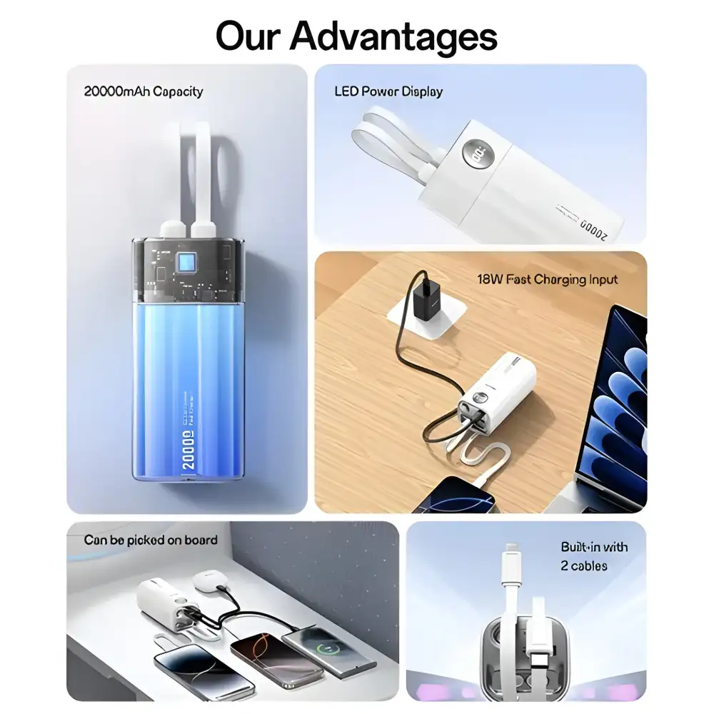 A lifestyle image showing the power bank charging two devices at once,