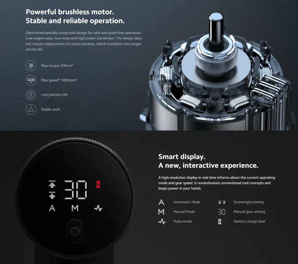 Xiaomi 12V Max Brushless Cordless Drill – Powerful Electric Screwdriver for Wood, Metal, and Plastic with Smart Display