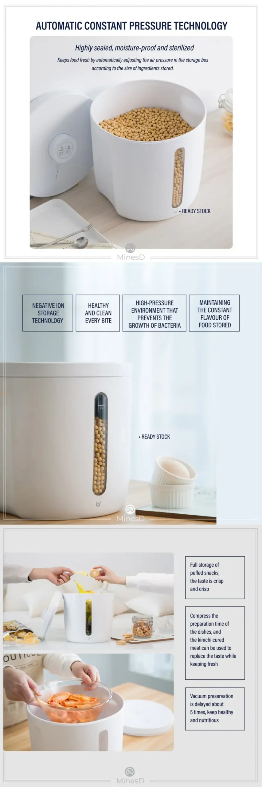 Xiaomi Bodi Smart Rice Storage Box Negative Ion Vacuum Preservations Food Storage Box 12L
