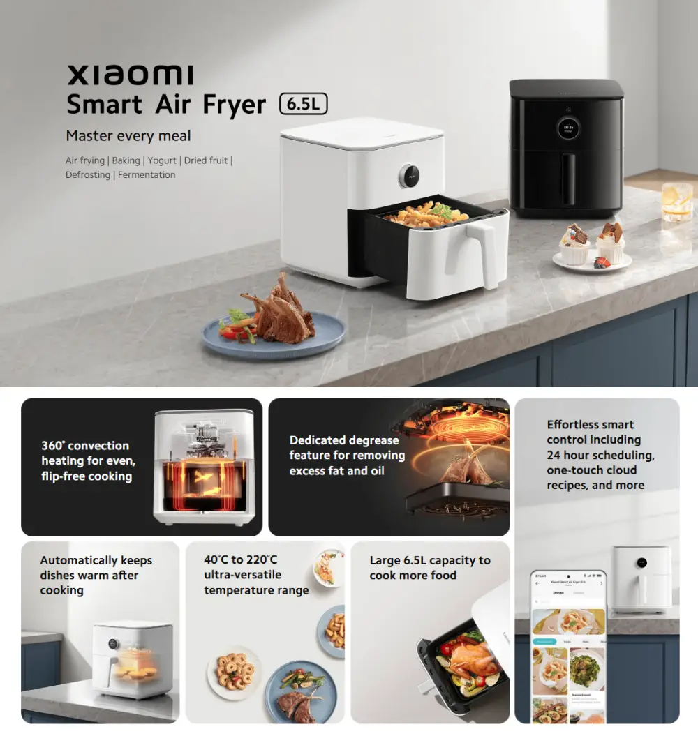 Xiaomi MAF10 Smart Air Fryer 6.5L Global Version – Large Capacity Digital Air Fryer with Touch Control and Smart Cooking Features
