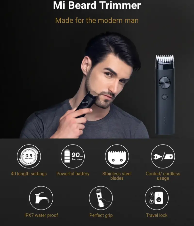 Xiaomi Mi Beard Trimmer IPX7 - Front View with Comb