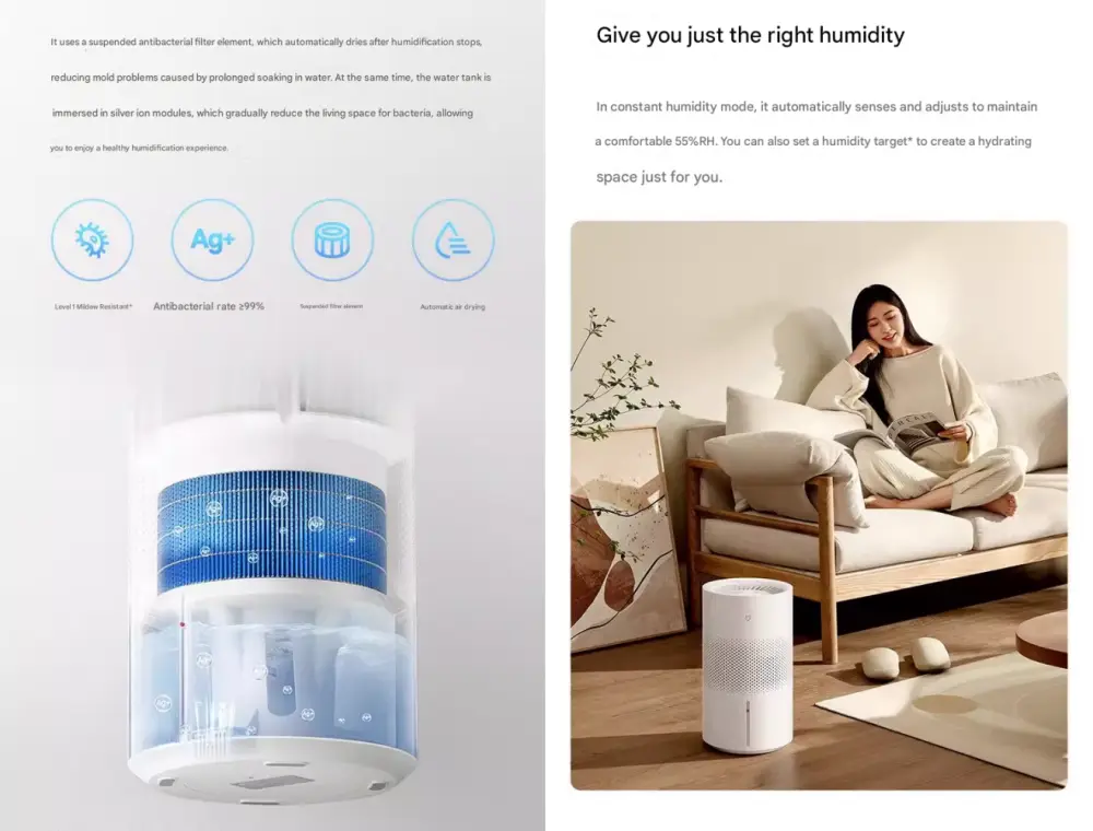 The Xiaomi Mijia Fogless Air Humidifier 3 smart display in action