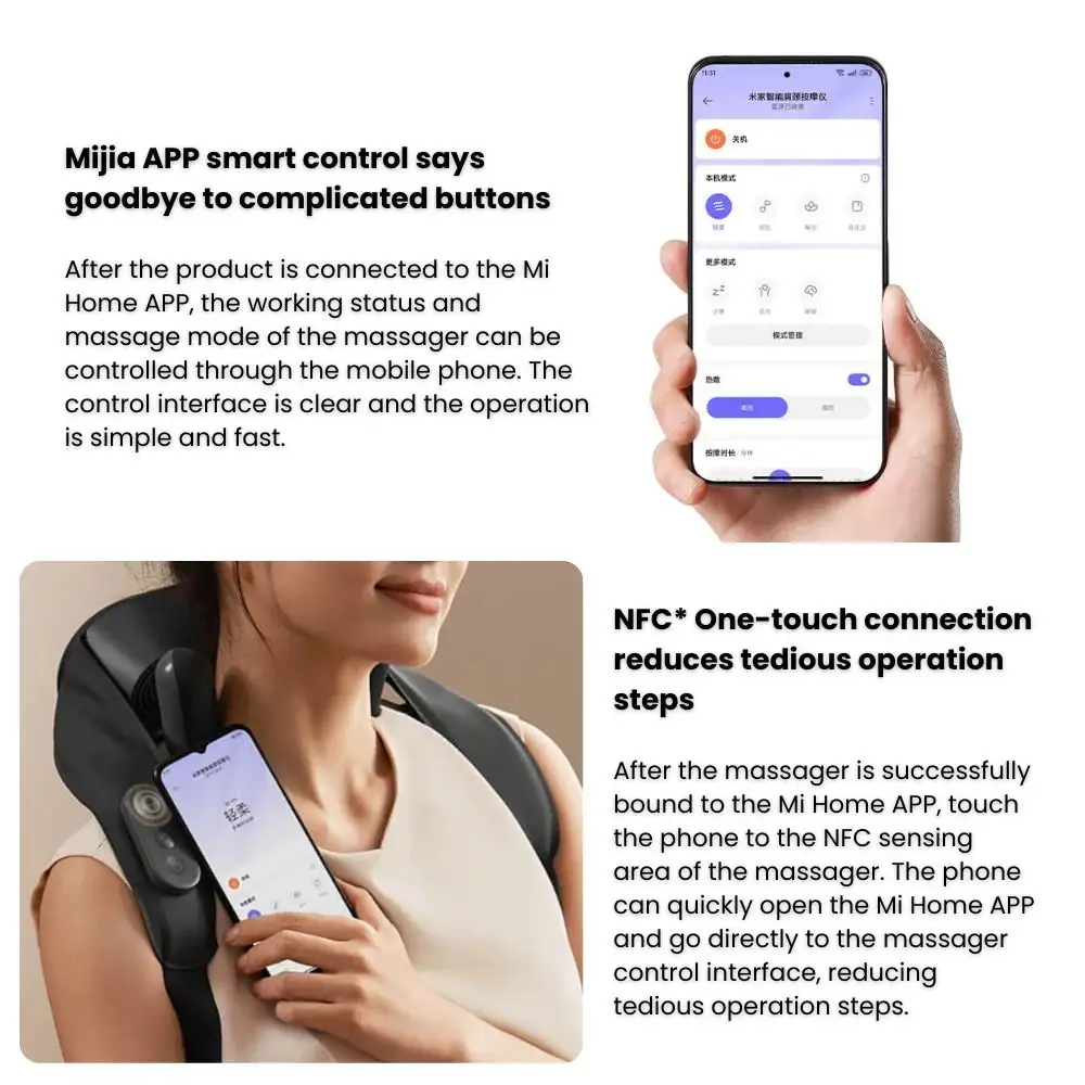 Xiaomi Mijia Smart Shoulder Massager Controls and NFC