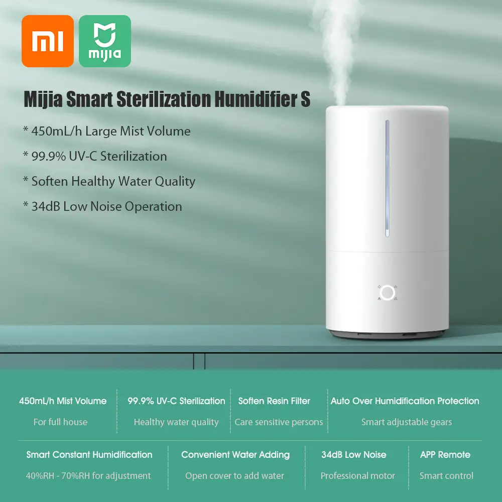 Xiaomi Mijia Smart Sterilization Humidifier S 4.5L front view showing water tank