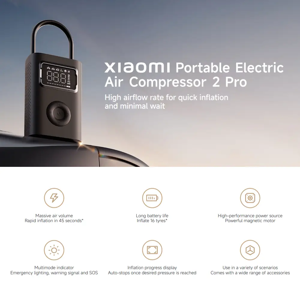 Xiaomi Portable Electric Air Compressor 2 Pro digital air pump for car tire inflation