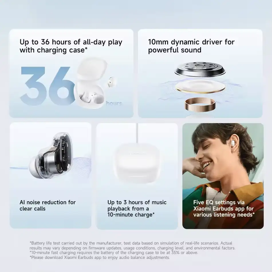 Xiaomi Redmi Buds 6 Play 10mm Dynamic Driver Earbuds Blue Xiaomi Redmi Buds 6 Play Blue TWS Earbuds with 10mm Dynamic Driver and 36 Hours Battery Life