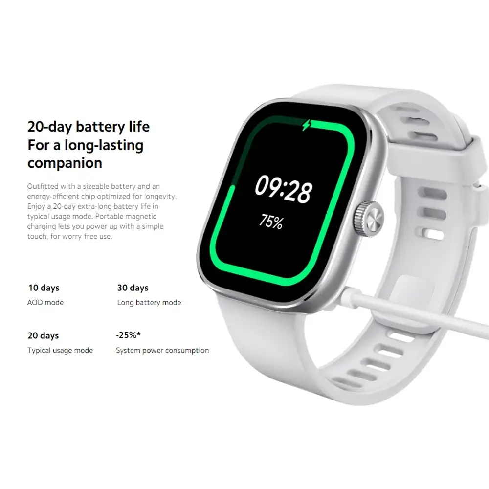 Close-up of the Redmi Watch 4's health monitoring features, such as heart rate and SpO2 sensors, for health-conscious customers in Bangladesh
