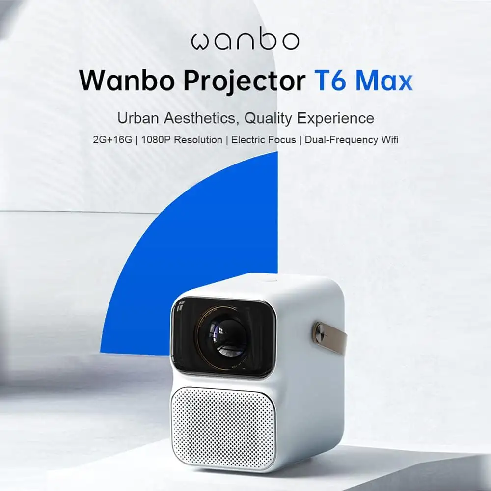 A clean studio shot of the Xiaomi Wanbo T6 Max projector,