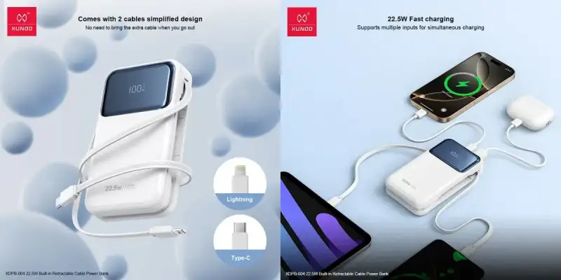 Xundd 22.5W 10000mah/20000mah Power Bank with Built-in Retractable Cable