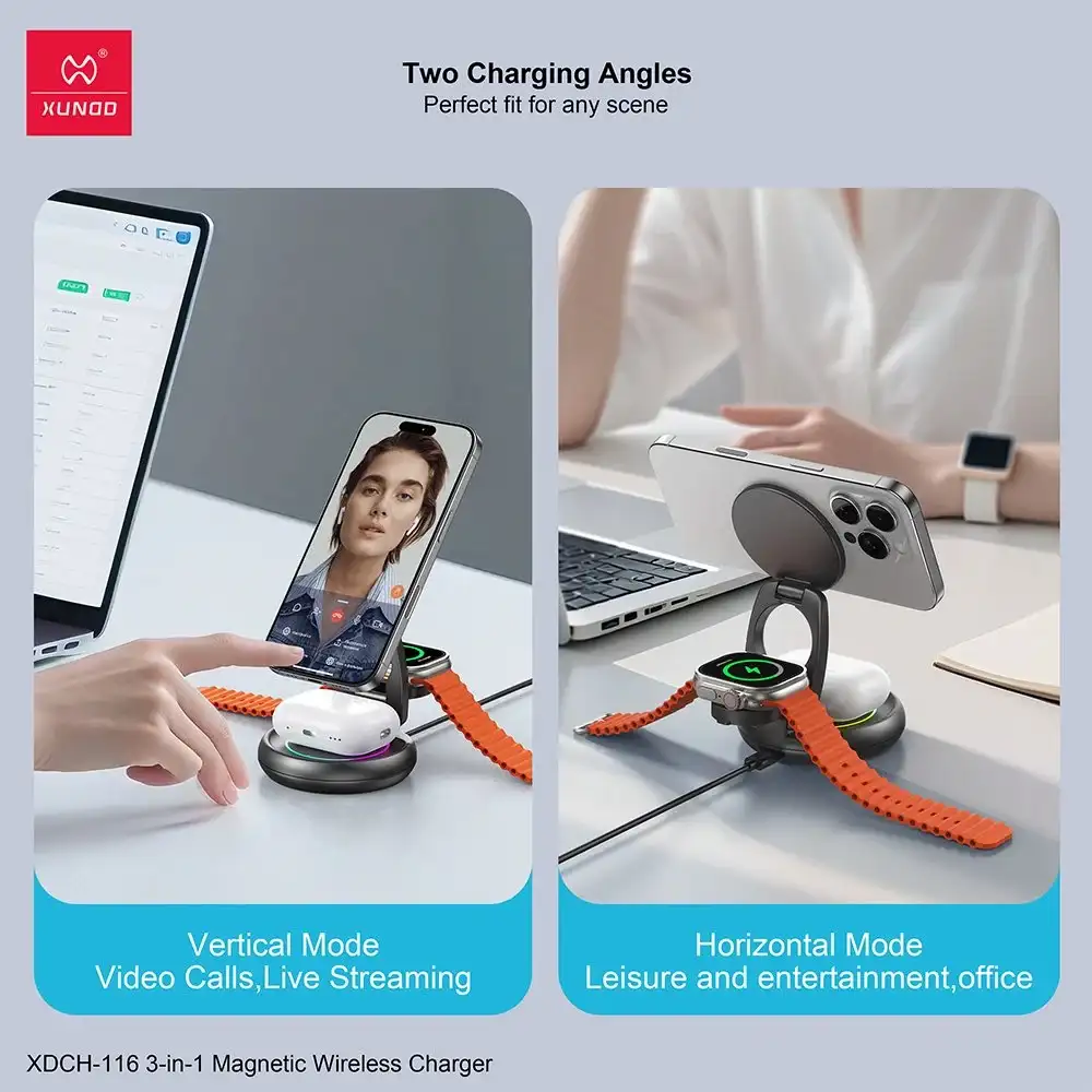 Xundd XDCH-116 Foldable & Rotatable 3in1 Wireless Charger