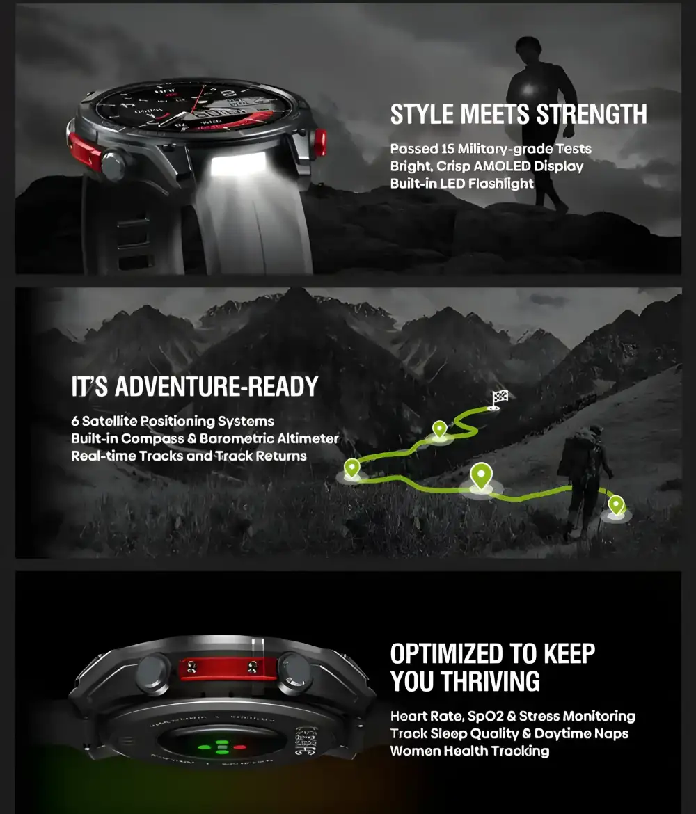 Zeblaze Stratos 4 bright AMOLED display for sports and adventure with full health tracking