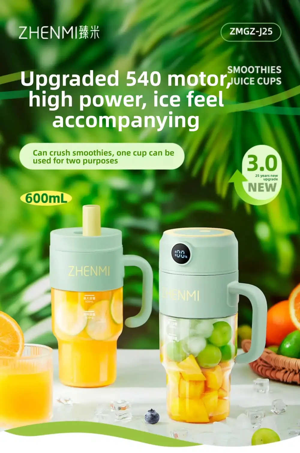 A clean studio shot of the Zhenmi ZMGZ-J25 portable juicer blender