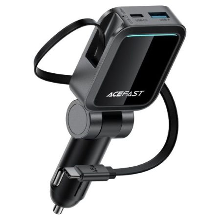 ACEFAST B26 60W Car Charger with Powerful Charging and Retractable USB-C Cable & Retractable Design