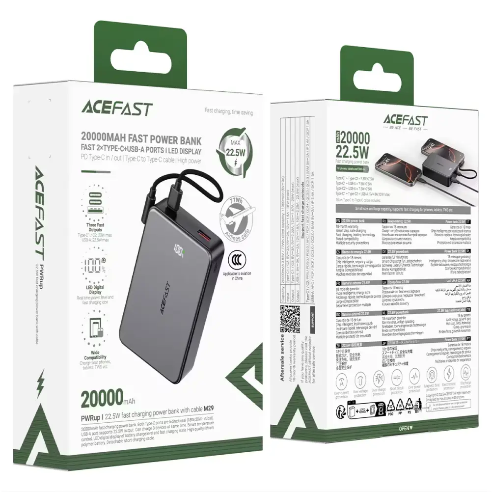 ACEFAST M29 portable 20000mAh power bank with LED display