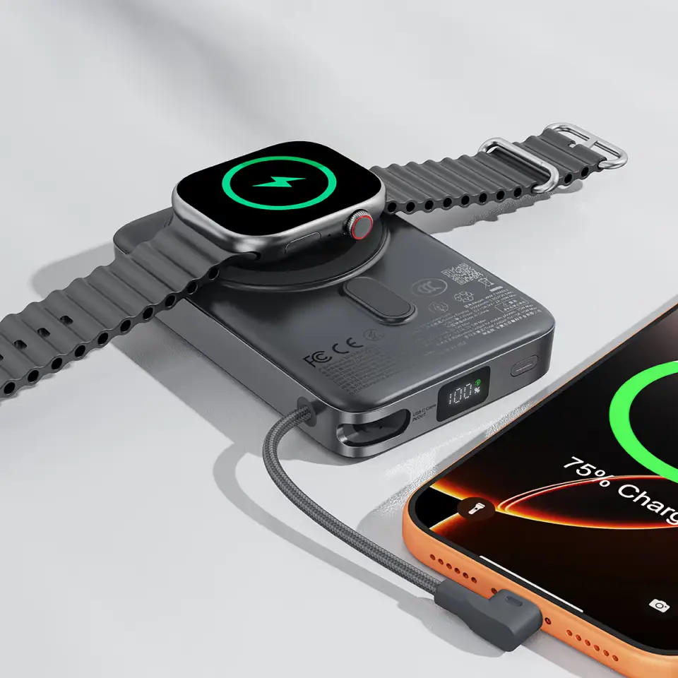 ACEFAST M40 magnetic wireless power bank charging smartphone and smartwatch