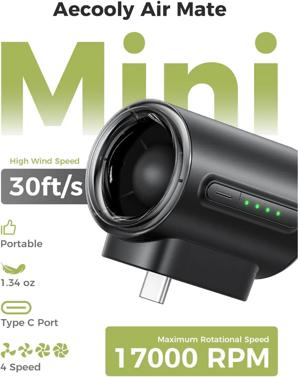 Aecooly PK01-F1 17000 RPM mini fan compact portable design