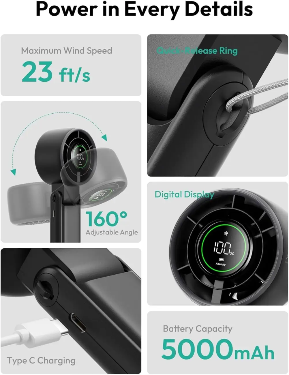 Aecooly PB02-A handheld fan lightweight design for travel