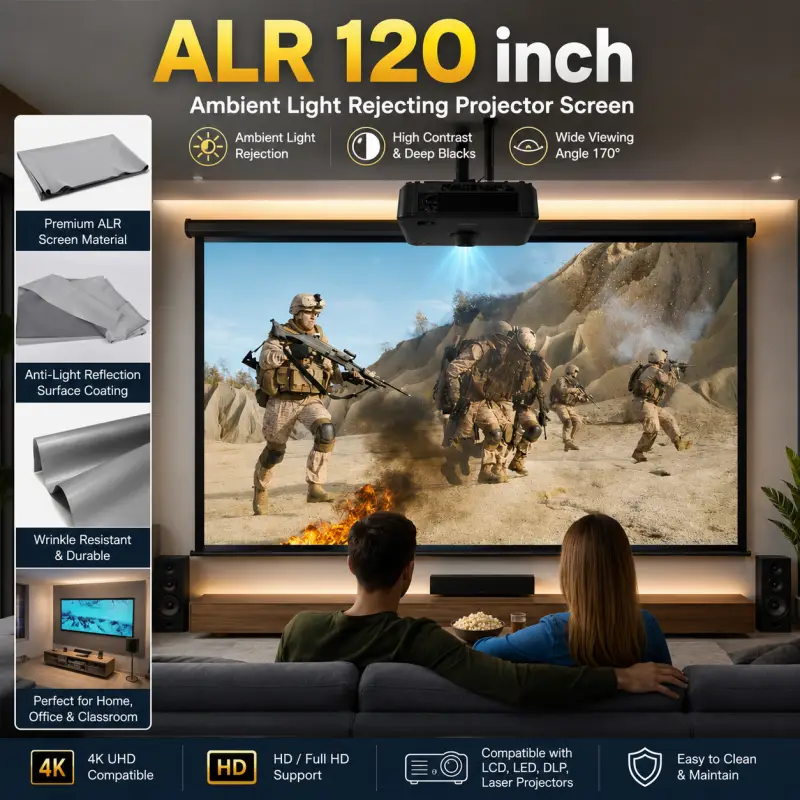ALR 120 Inch Ambient Light Rejecting Projector Screen with 4K UHD Support for Home Theater and Office Use