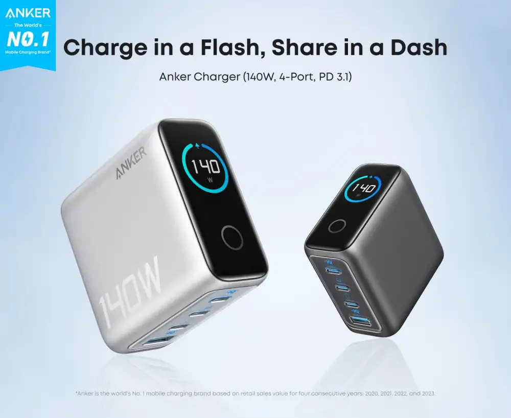 Anker 140W Laptop Charger 4-Port PD 3.1 B2697