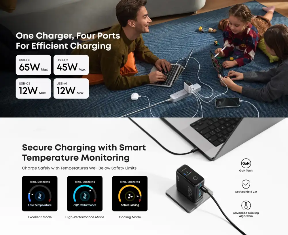 Anker 140W Laptop Charger 4-Port Charging and Temperature Monitoring B2697
