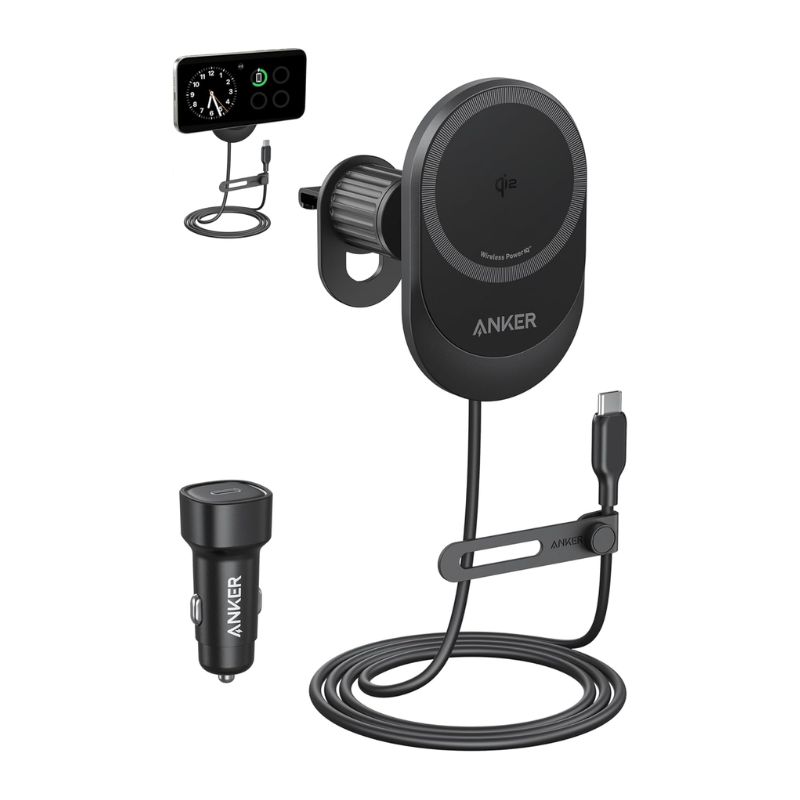 Anker B2932 MagGo Wireless Car Charger (Pad, Built In USB C Cable)