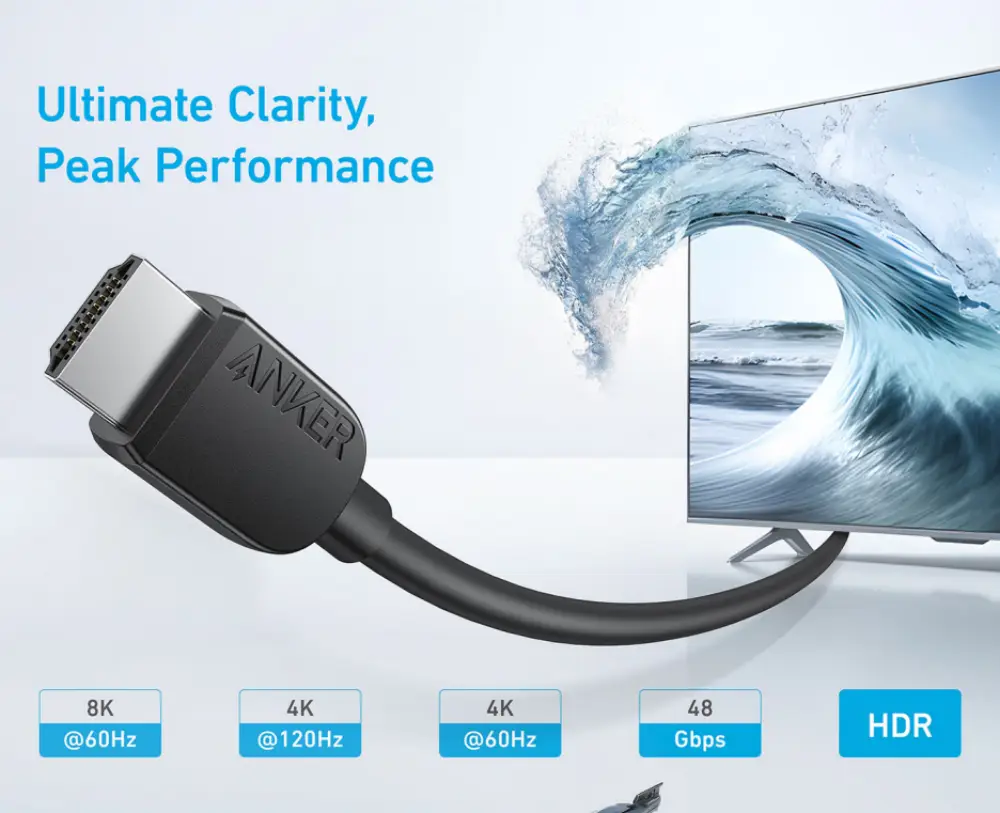 Anker HDMI 2.1 Cable 8K 48Gbps 6FT A8742H11 connectors and wiring