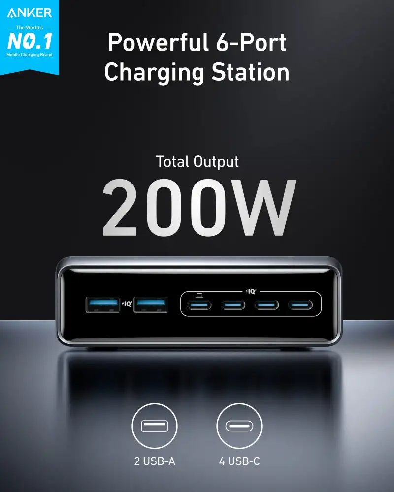 Anker Prime 200W GaN Charger A2683 6-Port Charging Station