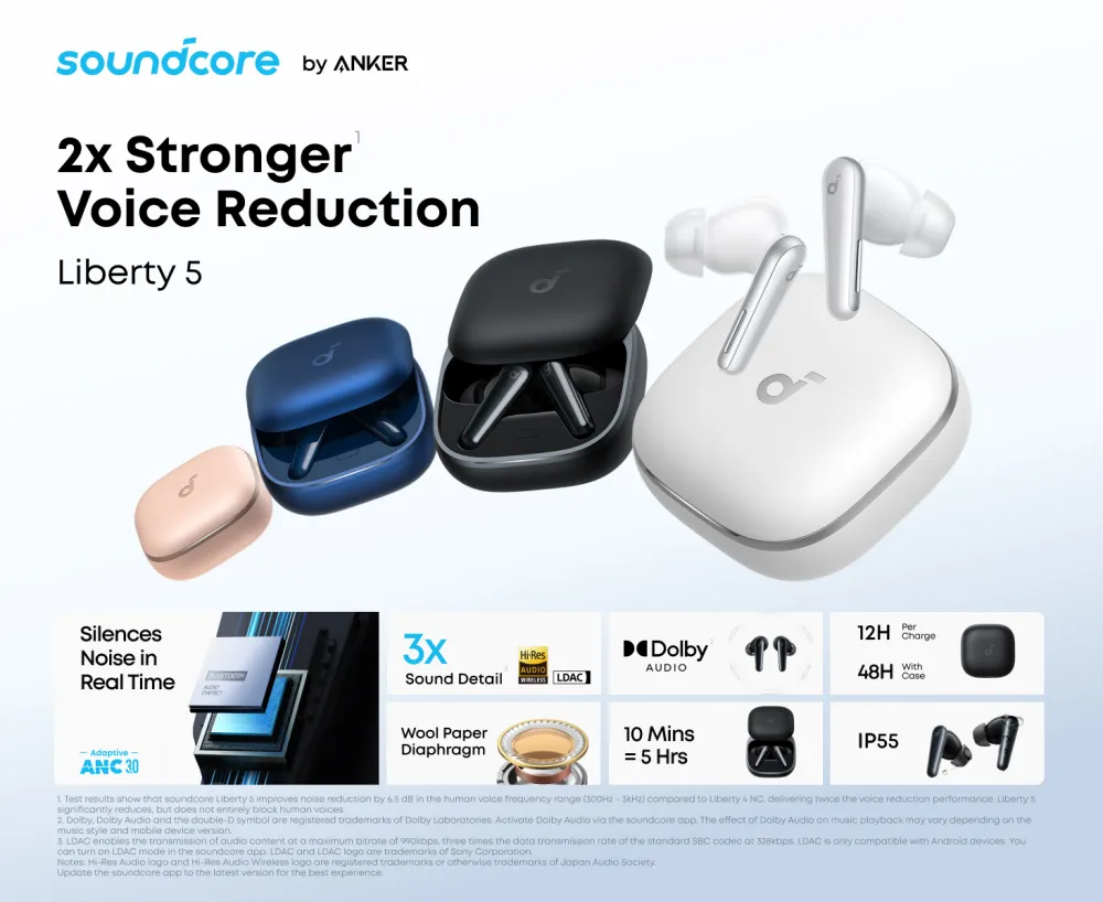 Anker Soundcore Liberty 5 Black ANC Wireless Earbuds with Dolby Audio