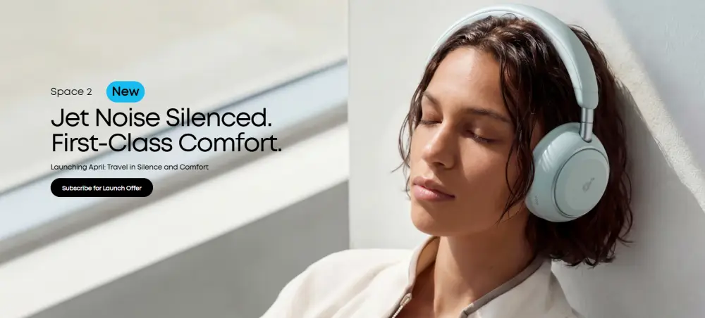 Soundcore Space 2 bluetooth headphones side profile over ear design