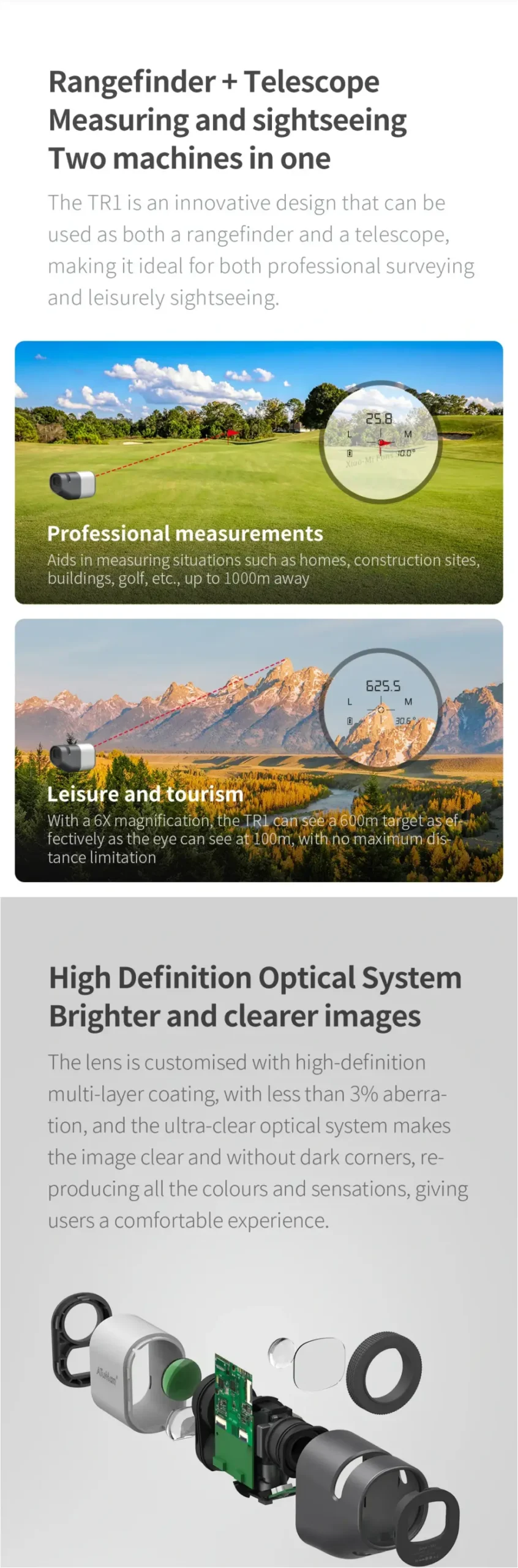 ATuMan TR1 laser rangefinder compact design for golf distance measurement