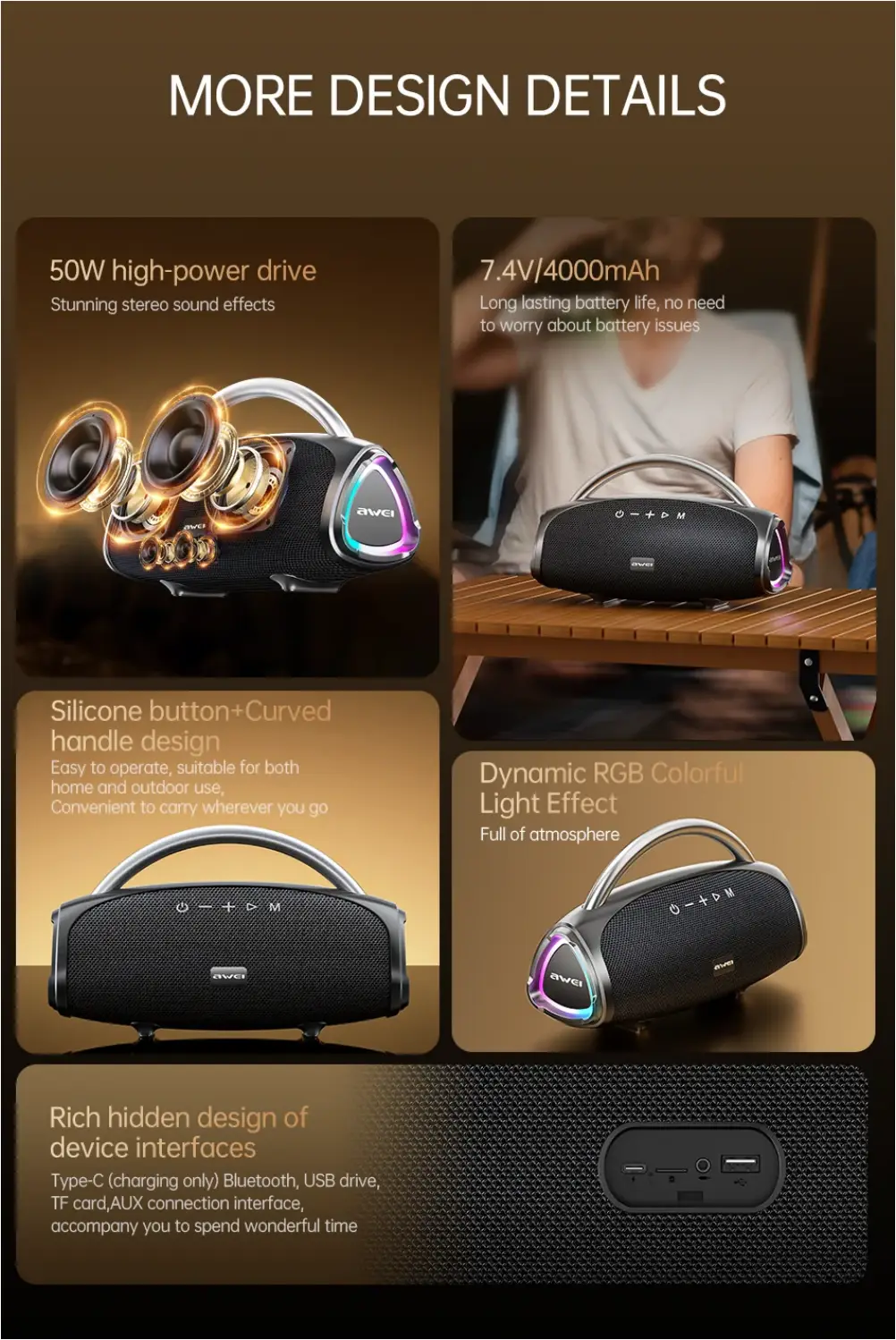 Awei KA38 outdoor bluetooth speaker for entertainment