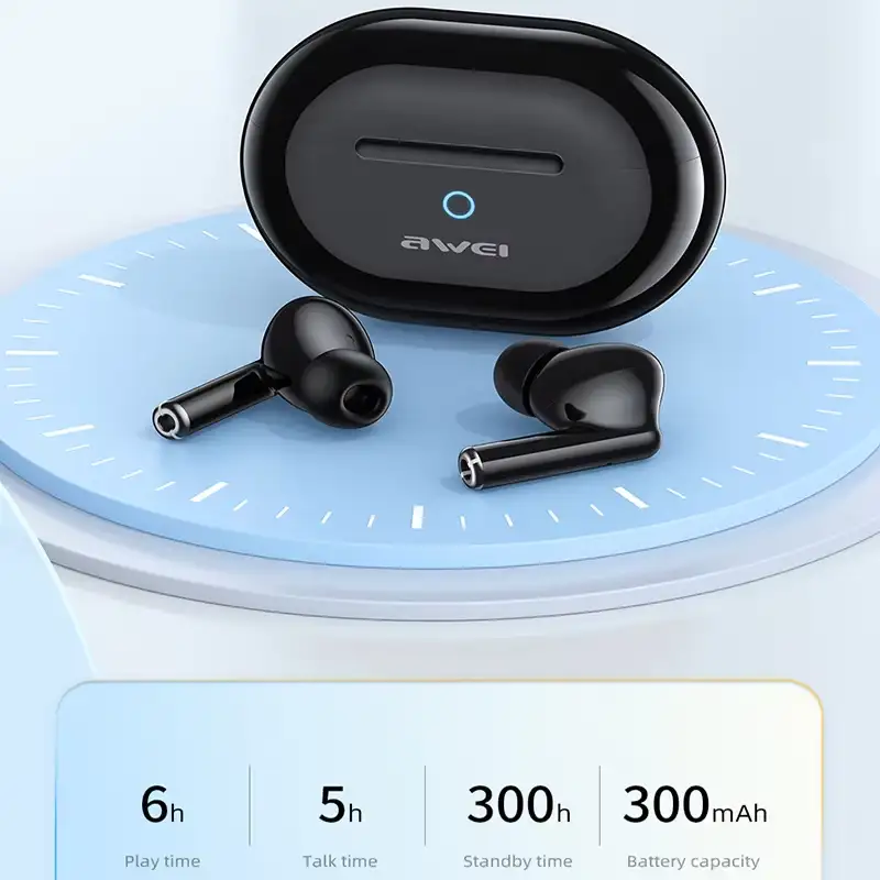 Awei T61 ENC bluetooth earbuds in use listening music