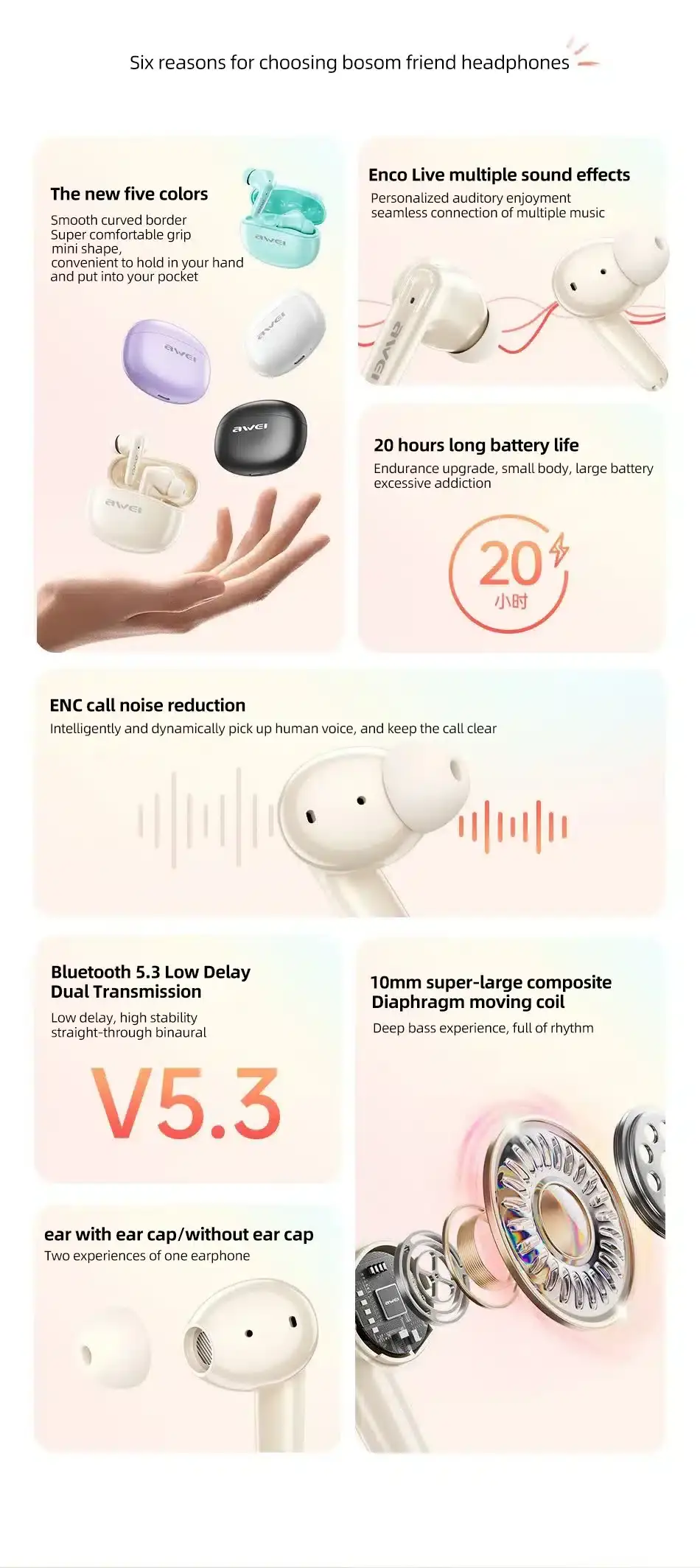 Awei T90 ENC wireless earbuds listening music