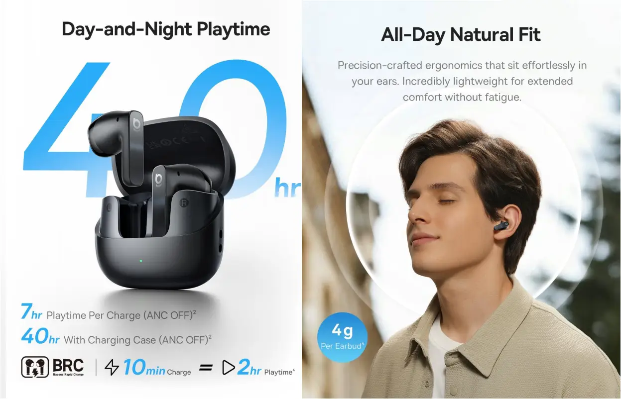 Baseus Bass wireless earbuds close up audio driver