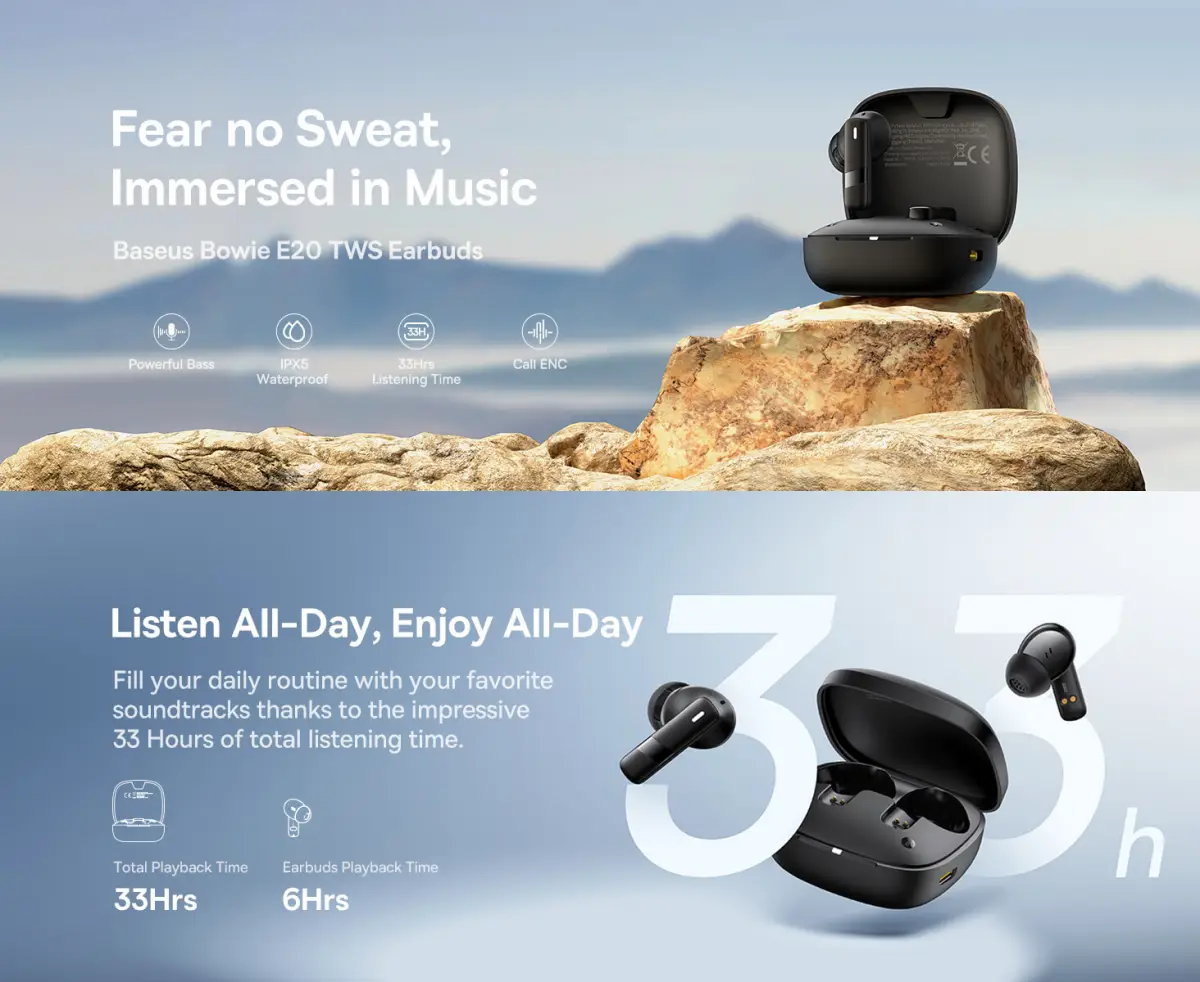 Baseus Bowie E20s ENC wireless earbuds design detail