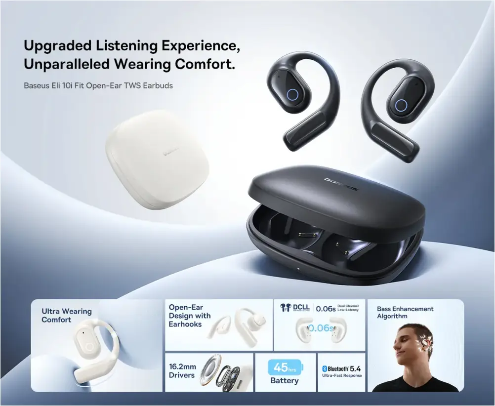 Baseus Eli 10i Fit wireless earbuds comfortable open ear design