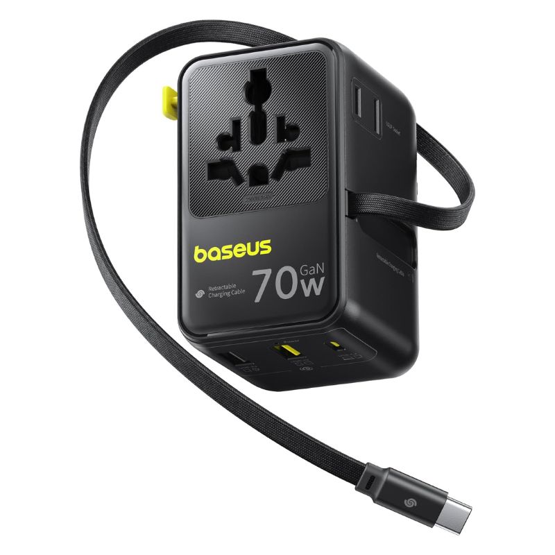 Baseus EnerCore CG11 70W GaN Universal Travel Adapter with Retractable Cable