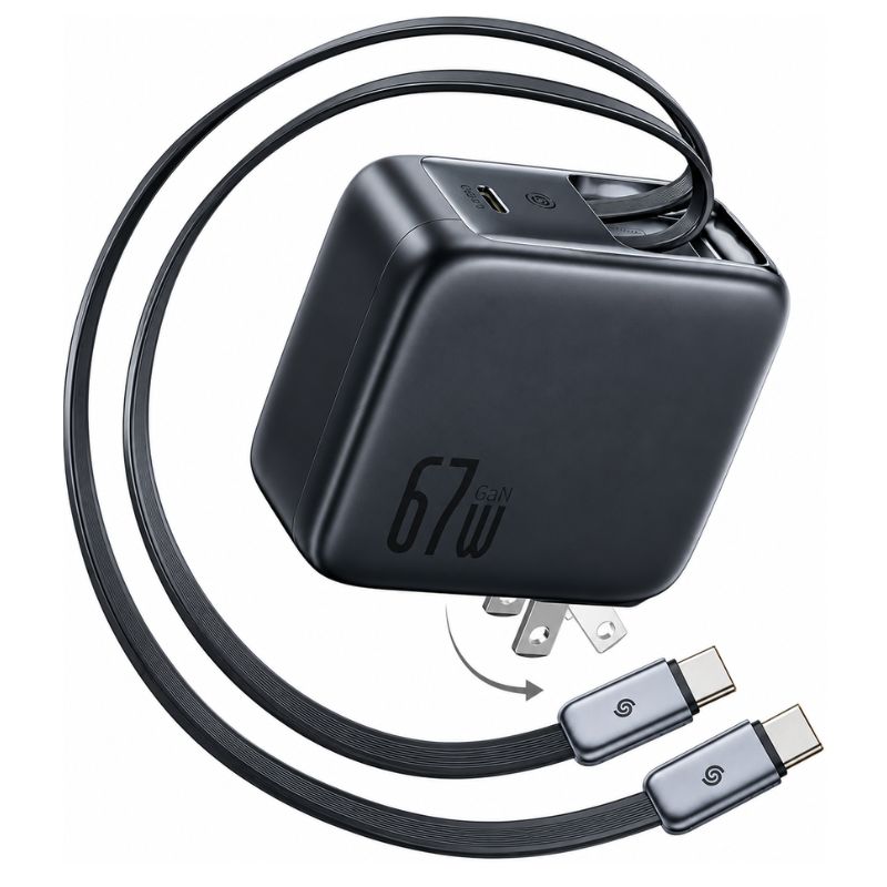 Baseus 67W Charger EnerCore CJ21 Fast Charger 3-in-1 with Dual Retractable Cables E0120F00