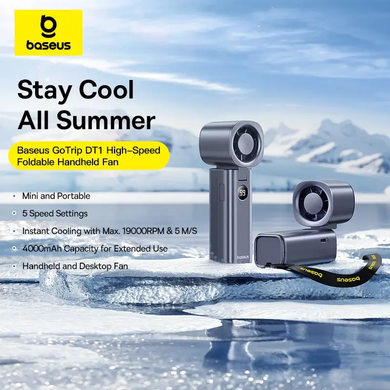 Baseus GoTrip DT1 high speed handheld fan foldable portable cooling fan