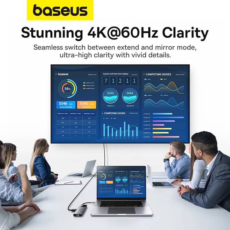 Baseus Metal Gleam Series II 10-in-1 USB-C Hub 4K 60Hz HDMI display output for laptop and monitor