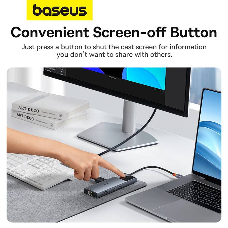 Baseus Metal Gleam Series II 10-in-1 USB-C Hub with screen-off privacy button feature
